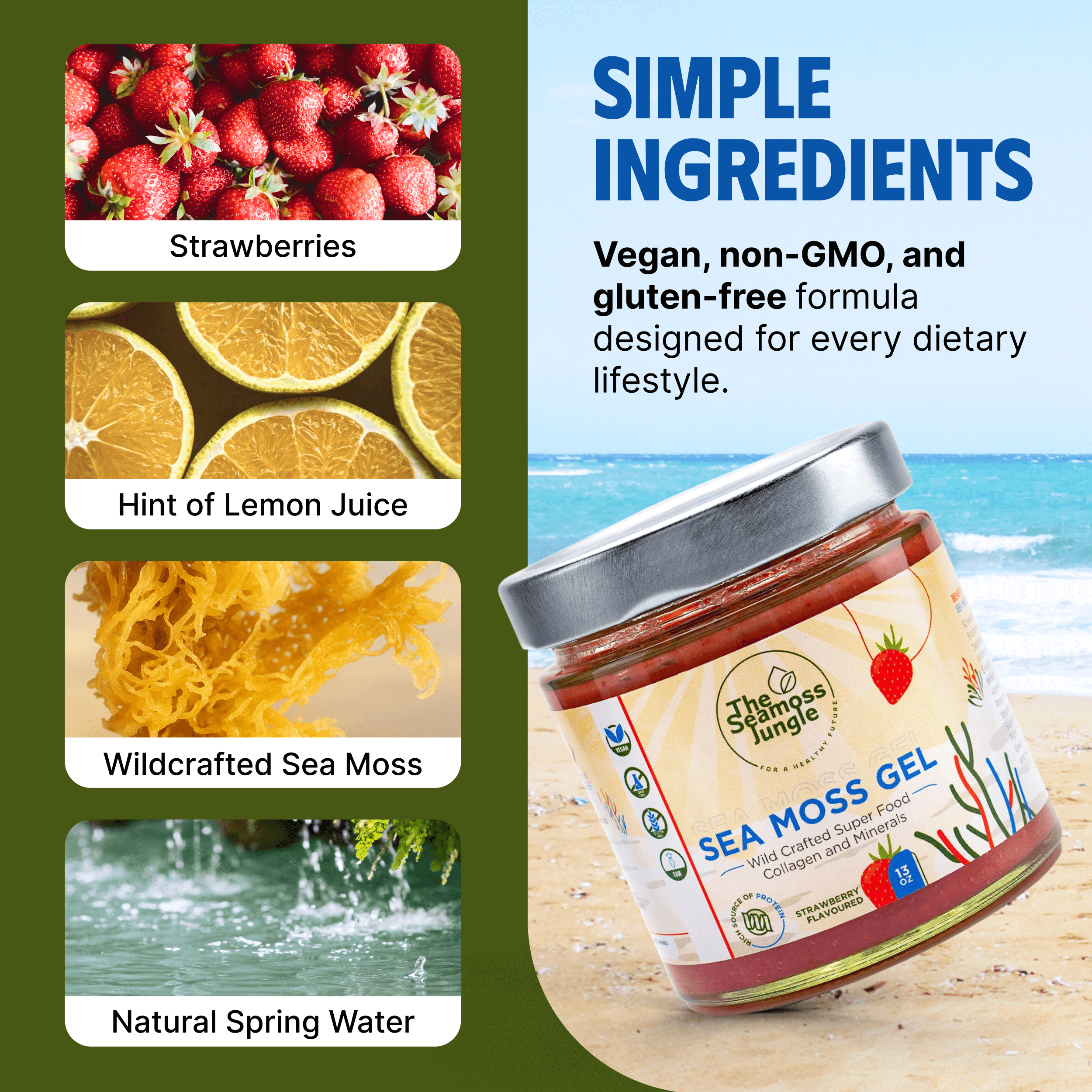 Sea Moss Gel – Fraise - 395 ml